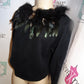 Vintage OHI Black Feather Neckline Sweater Size S