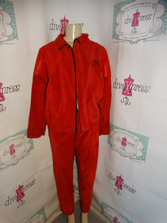 Vintage GG Red Suede 2 Piece Pants Set Size M