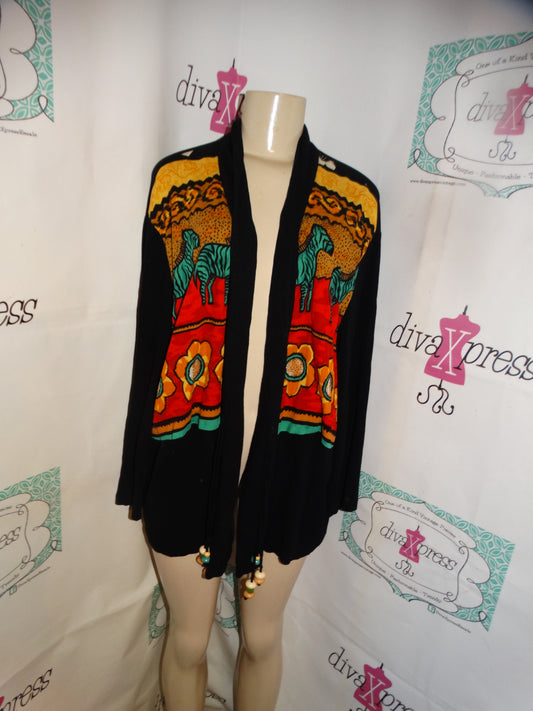 Vintage Sharon Anthony Black Colorful Throw Size XL