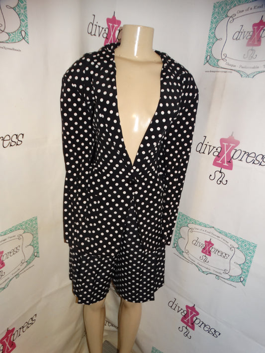 Vintage Jay Peters Black/White Polka Dot Short Blazer Set Size L