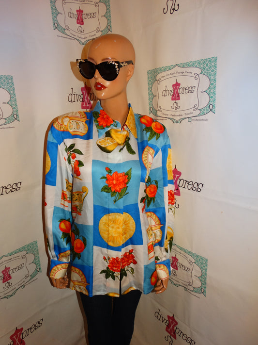 Vintage Worth White Colorful Blouse Size L