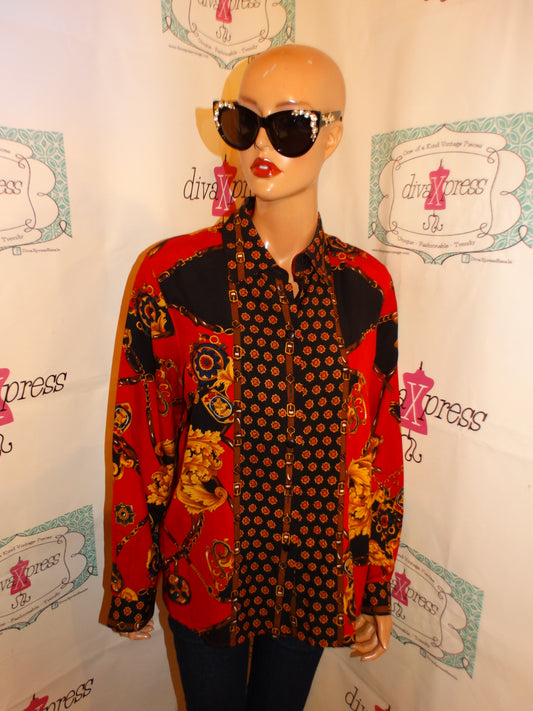 Vintage Talbots Red Chain Blouse Size M