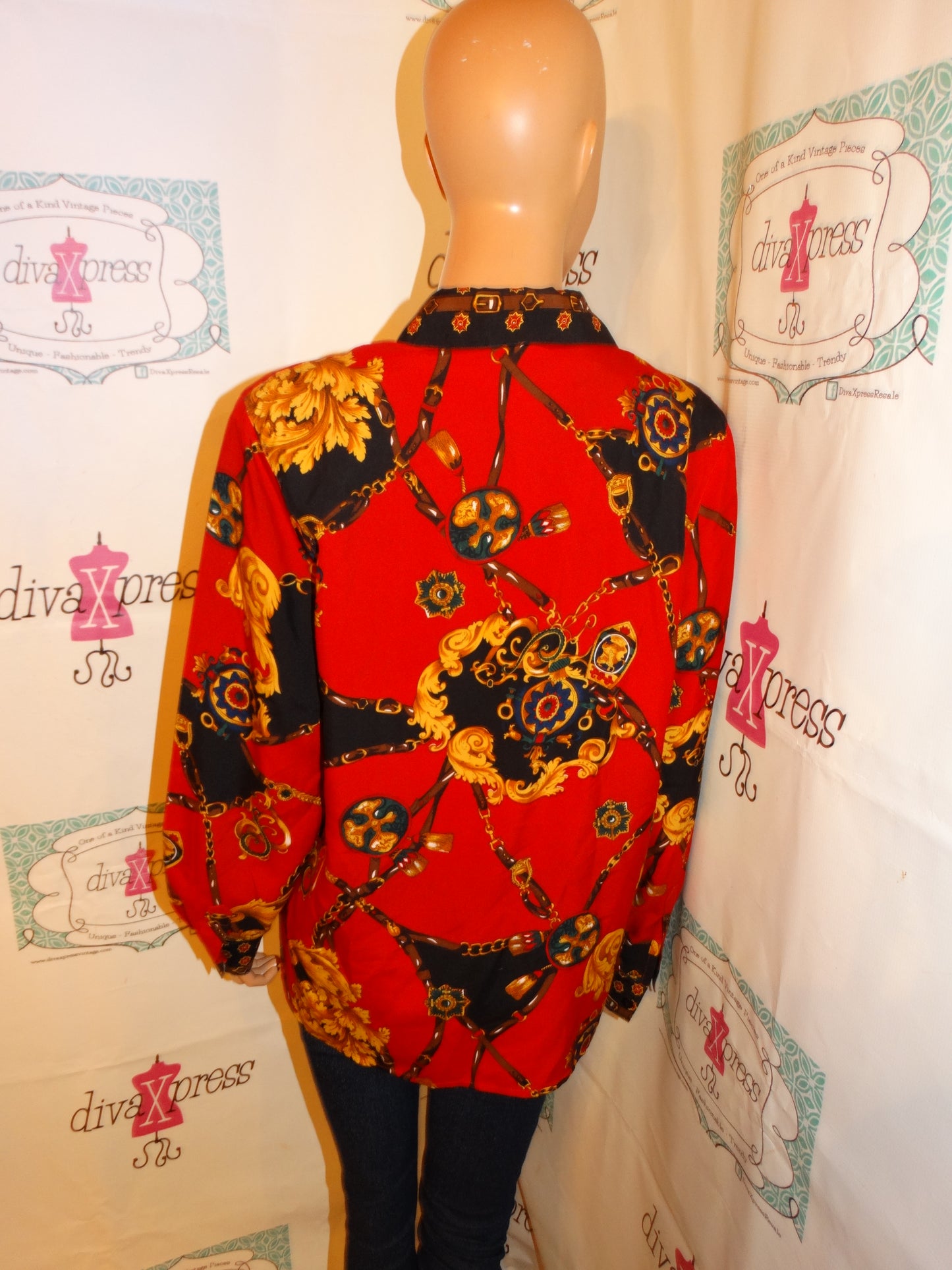 Vintage Talbots Red Chain Blouse Size M