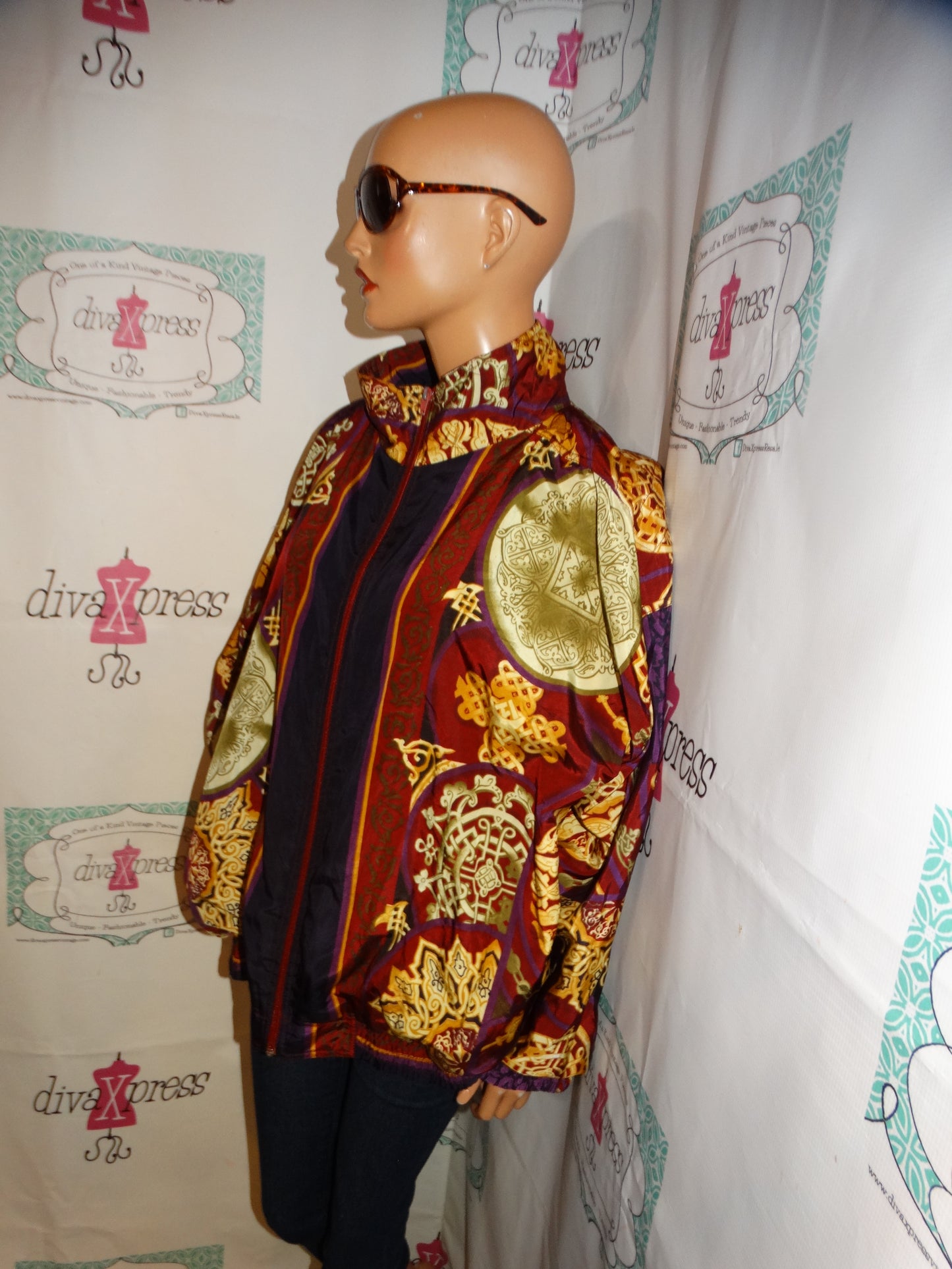 Vintage KAktus Burgundy Chain Design Bomber Jacket Size 2x