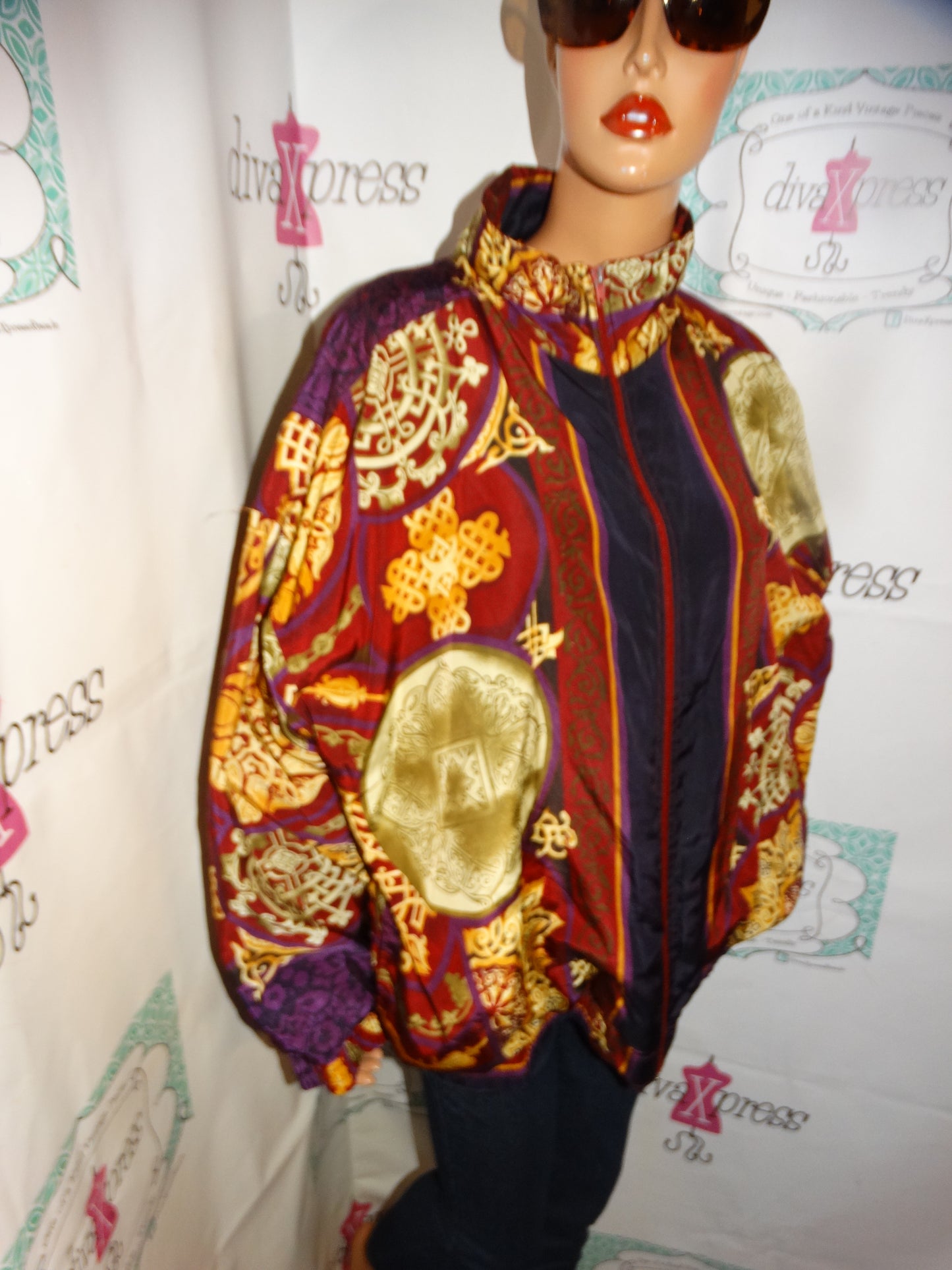 Vintage KAktus Burgundy Chain Design Bomber Jacket Size 2x