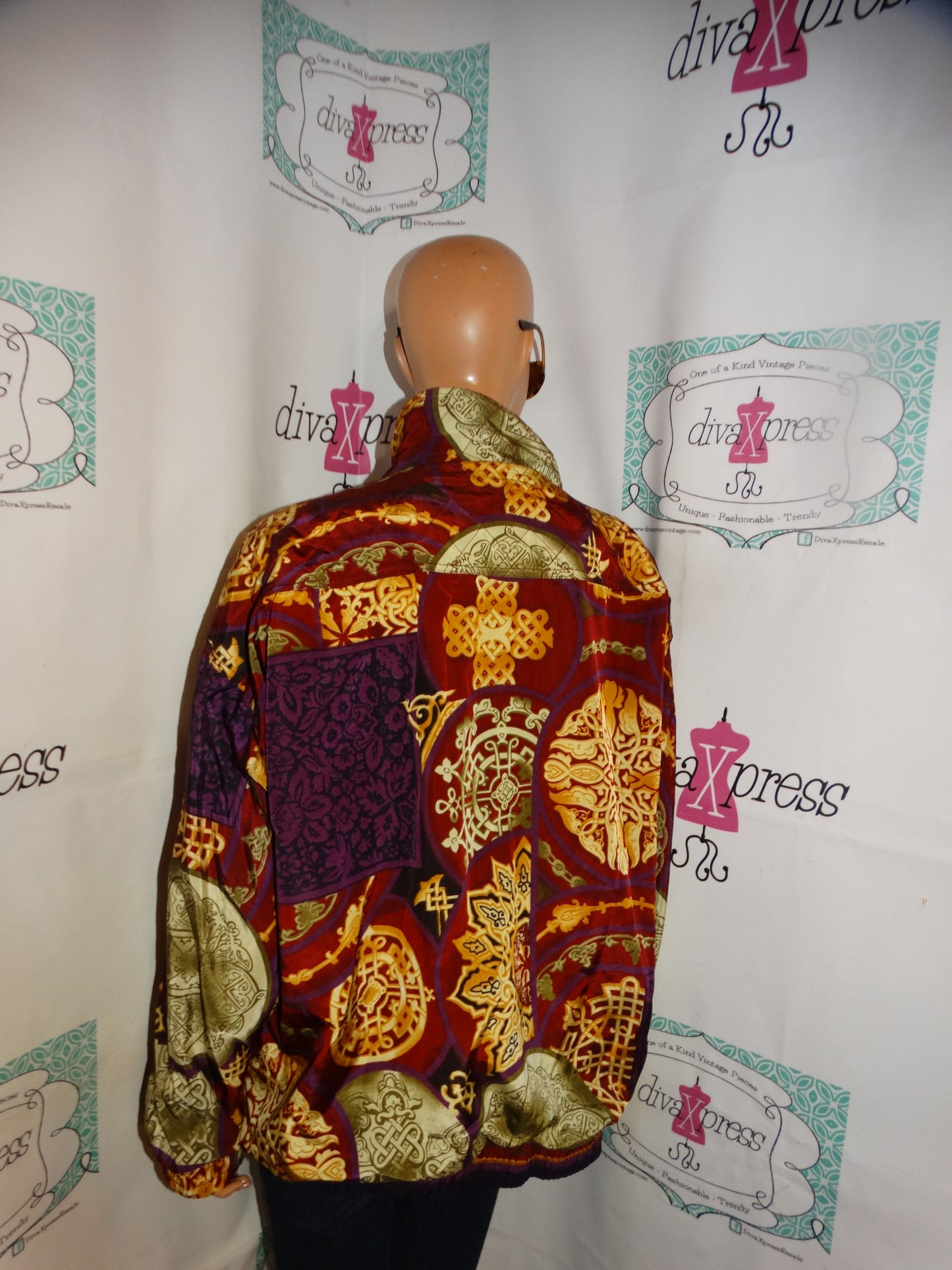 Vintage KAktus Burgundy Chain Design Bomber Jacket Size 2x