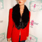 Vintage Richard Elas REd Wool Blazer with Black Fox Collar Size M