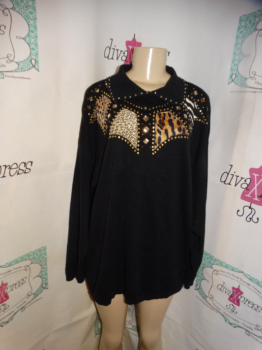 Vintage Just For You Black Leopard Print Top Size 1x
