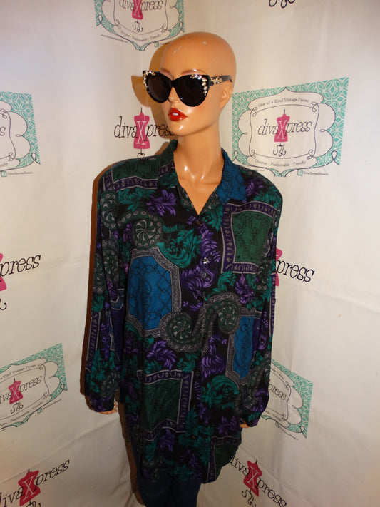 Vintage Venezia Purple/Green Blouse Size 2x