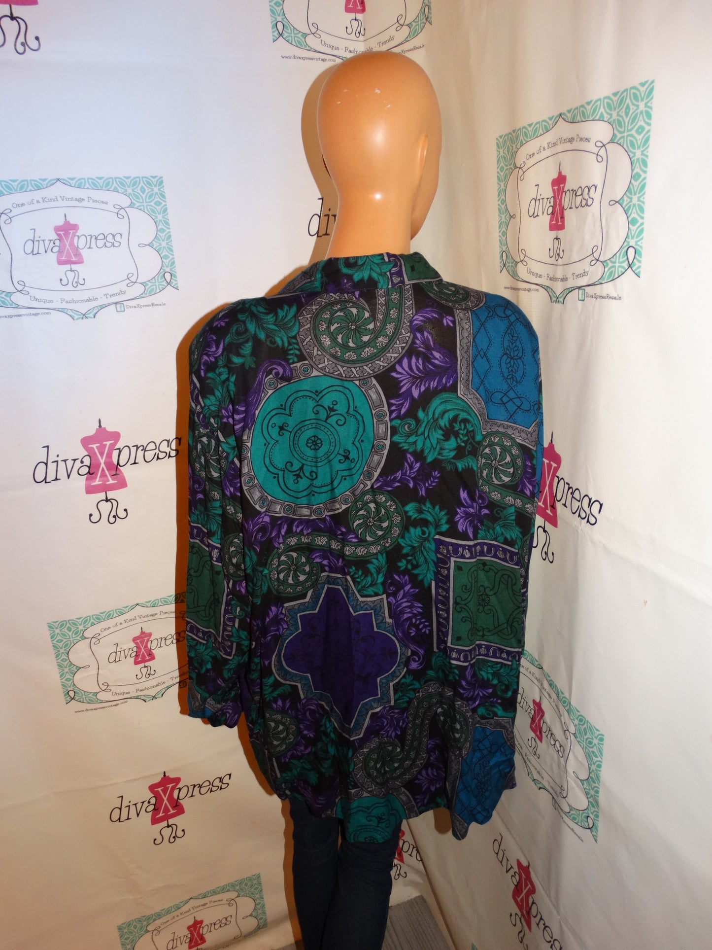 Vintage Venezia Purple/Green Blouse Size 2x