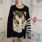 Vintage Sandy Jo Black Tiger White Sequins Sweater Size 3x