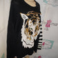 Vintage Sandy Jo Black Tiger White Sequins Sweater Size 3x