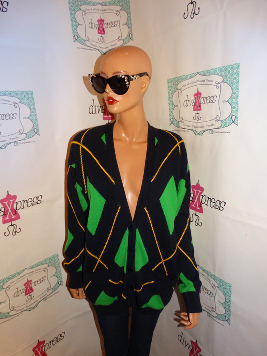 Vintage Jones New York Blue/Green Sweater Cardigan Size XL