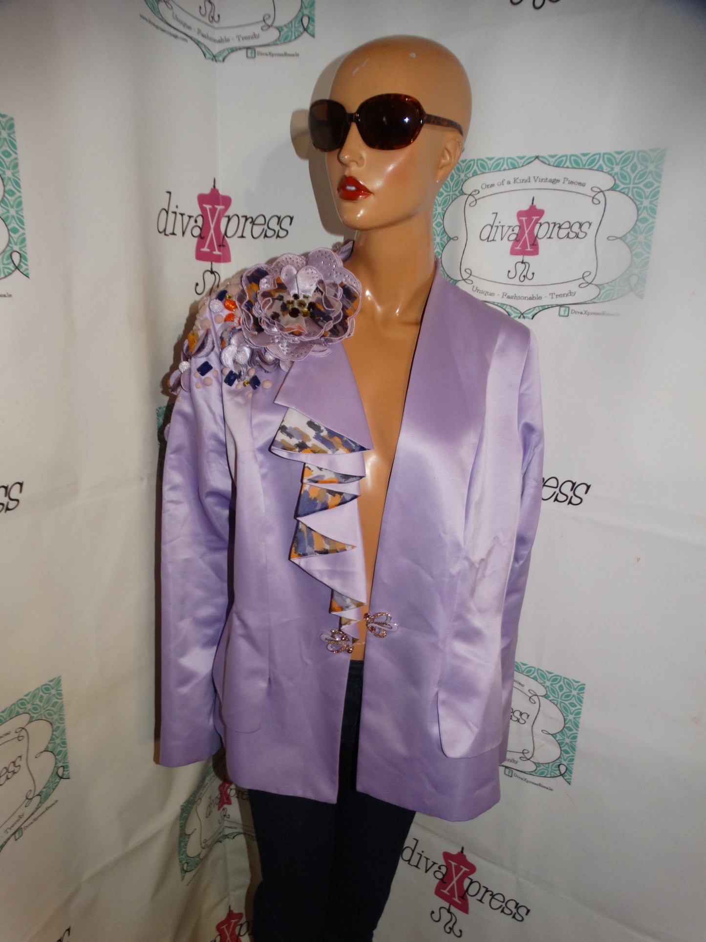 Vintage Lousie Ricca Lavader BEaded Shoulder Blazer Size 1x