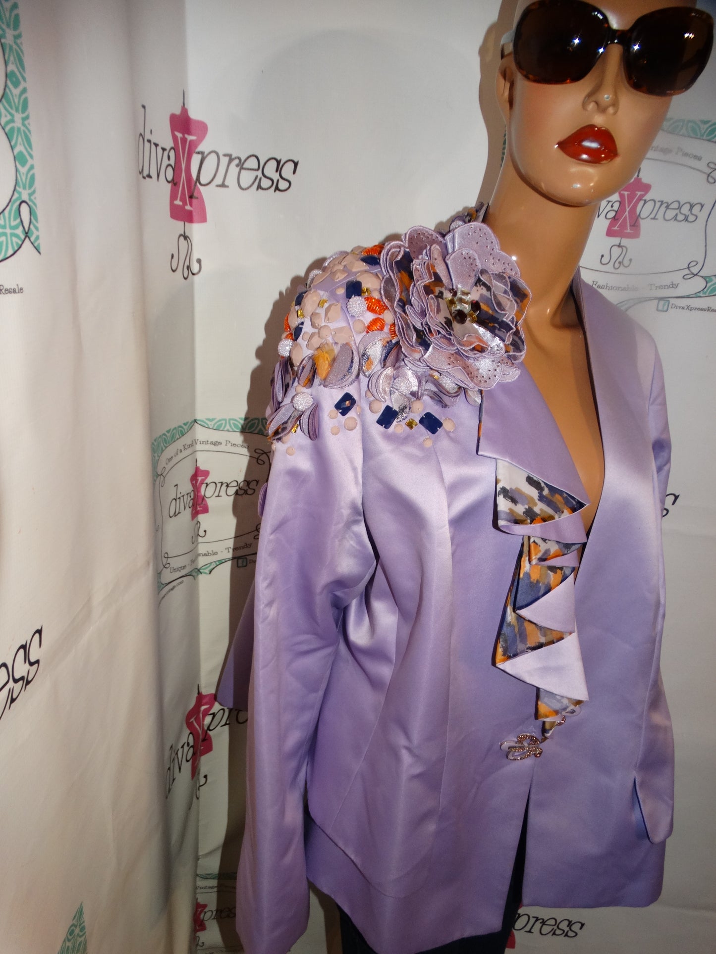 Vintage Lousie Ricca Lavader BEaded Shoulder Blazer Size 1x