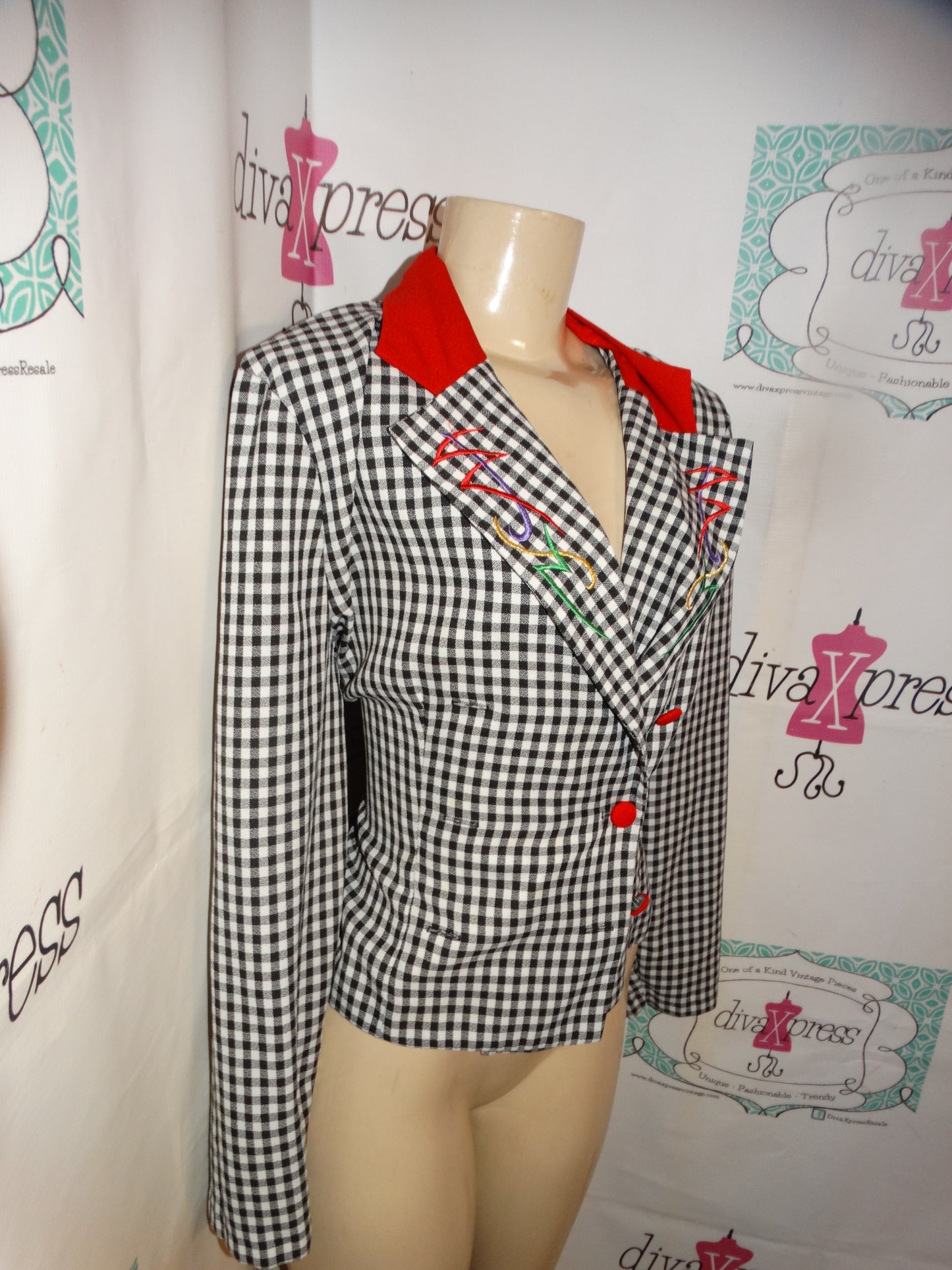 Vintage Sabino Black/Whte Red Blazer M