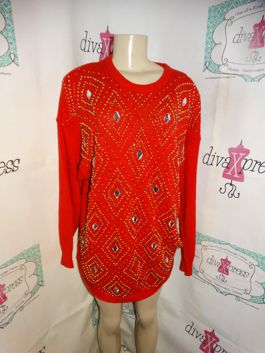 Vintage Yarn works Red Beaded Sweater Size 2x