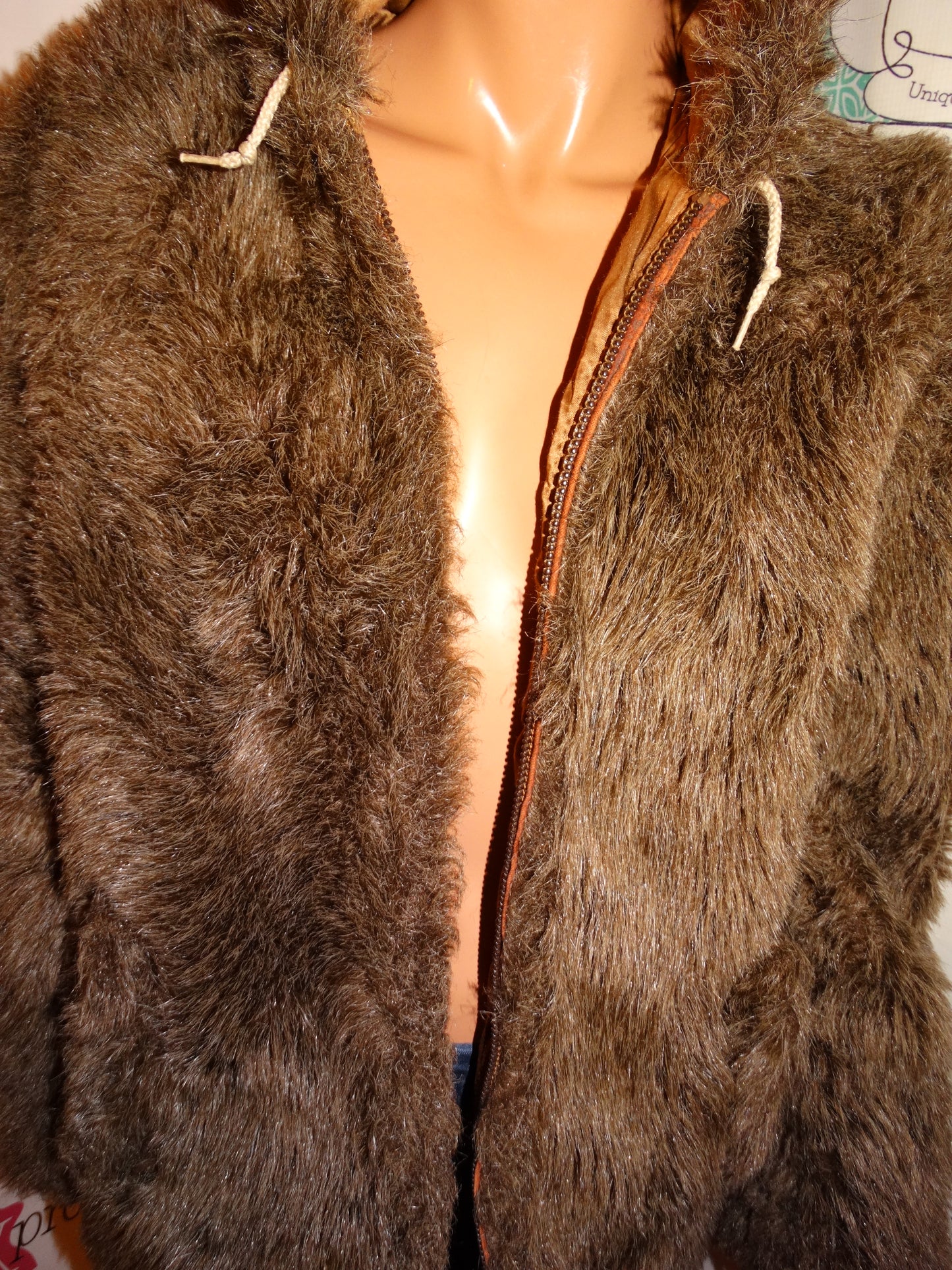 Vintage J Rinngo Brown Faux Fur Hooded Coat Size L