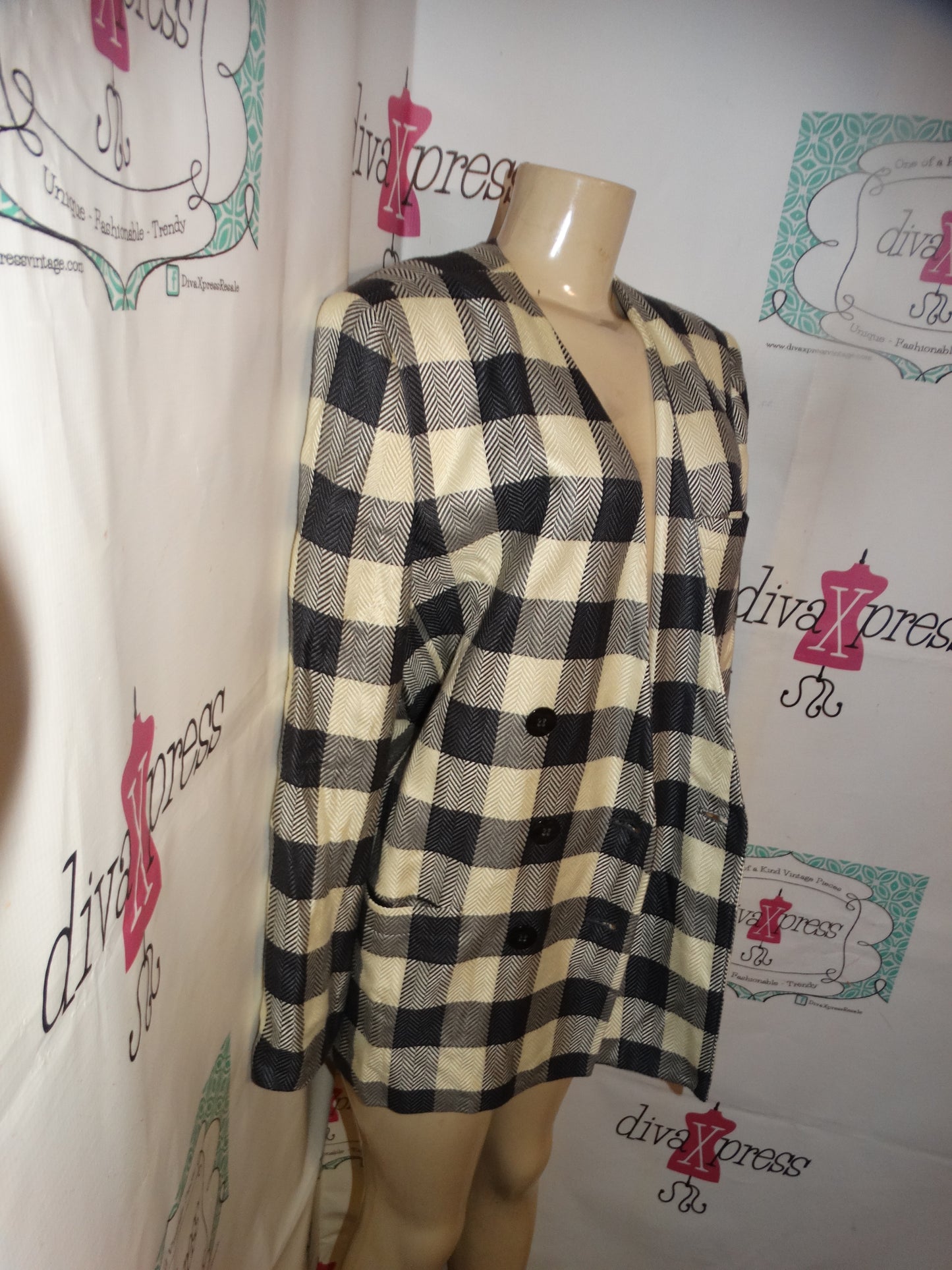 Vintage Jaqueline Gray/Cream Blazer Size L