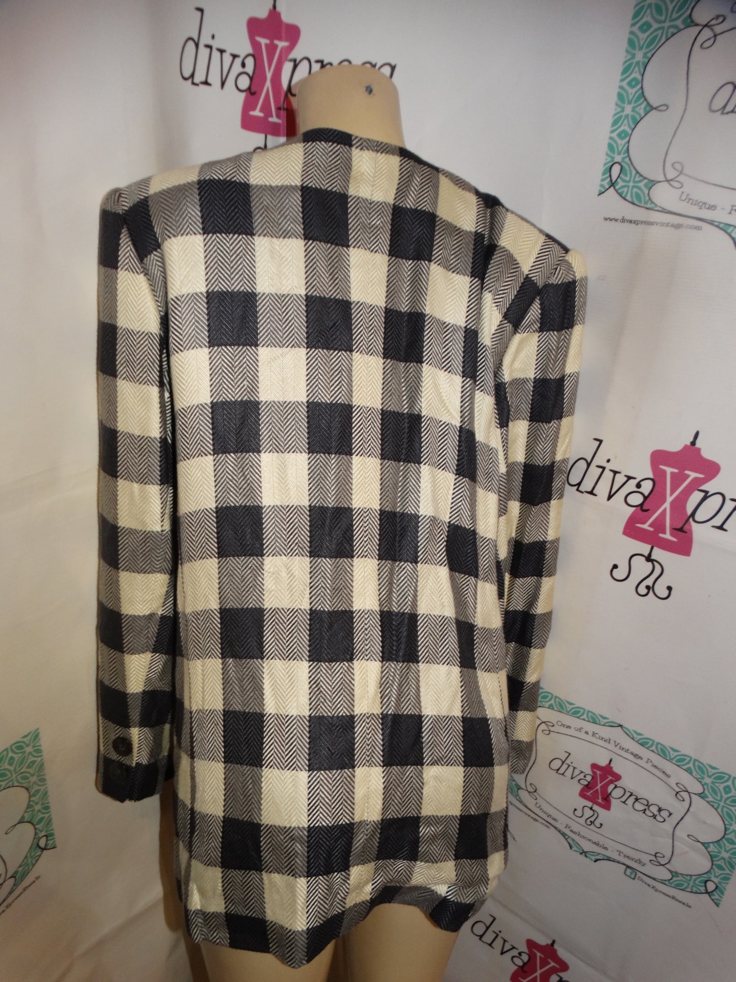 Vintage Jaqueline Gray/Cream Blazer Size L