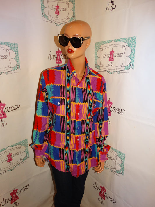 Vintage Wrangler Pink Colorful Blouse Size M