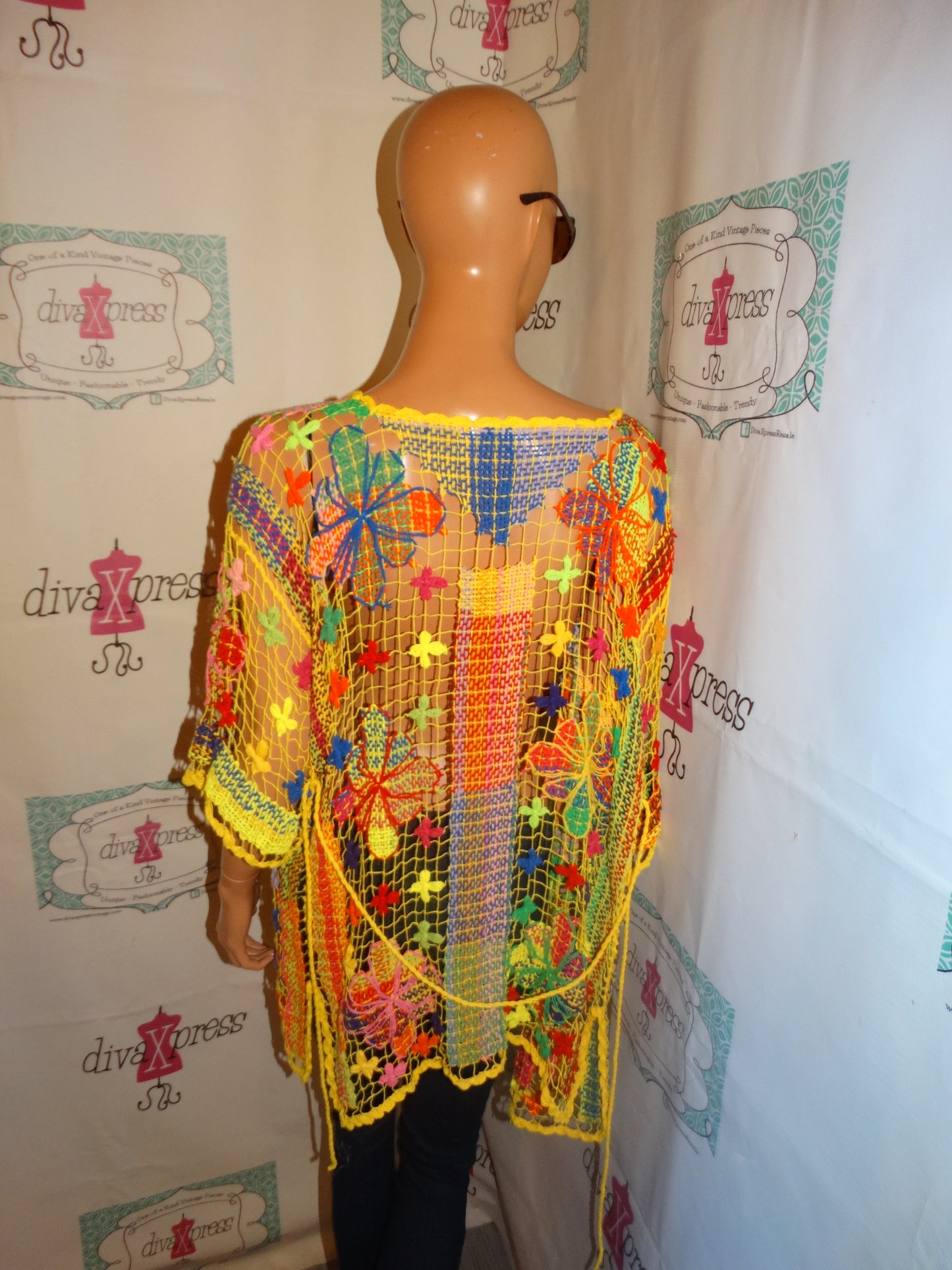 Vintage Yellow Colorful Sheer Throw Size M-L