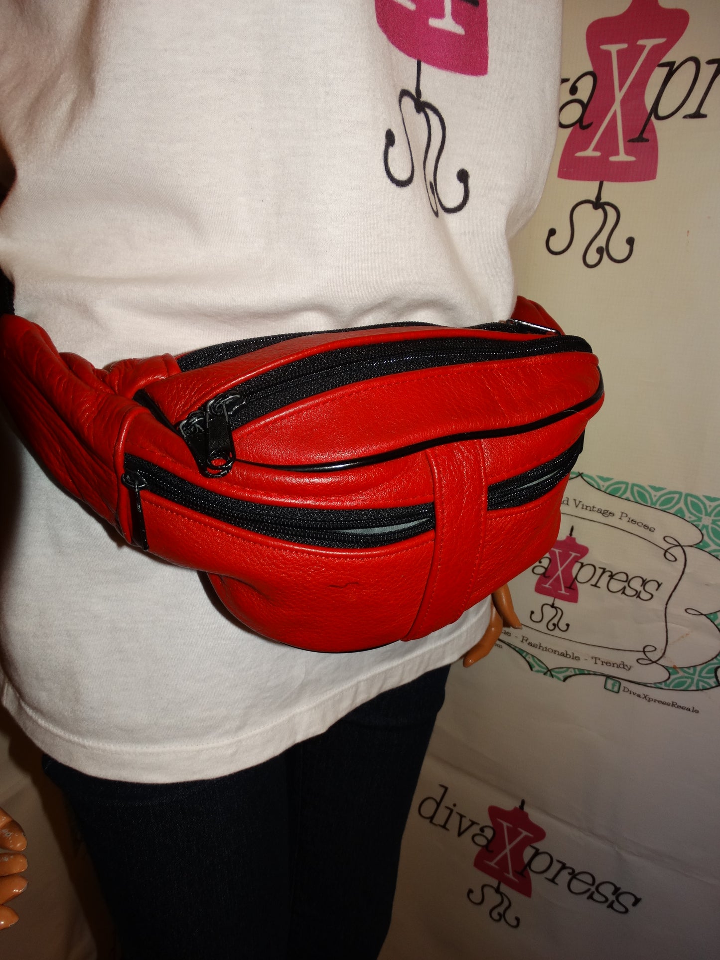 Vintage Red Leather FAnny Pack