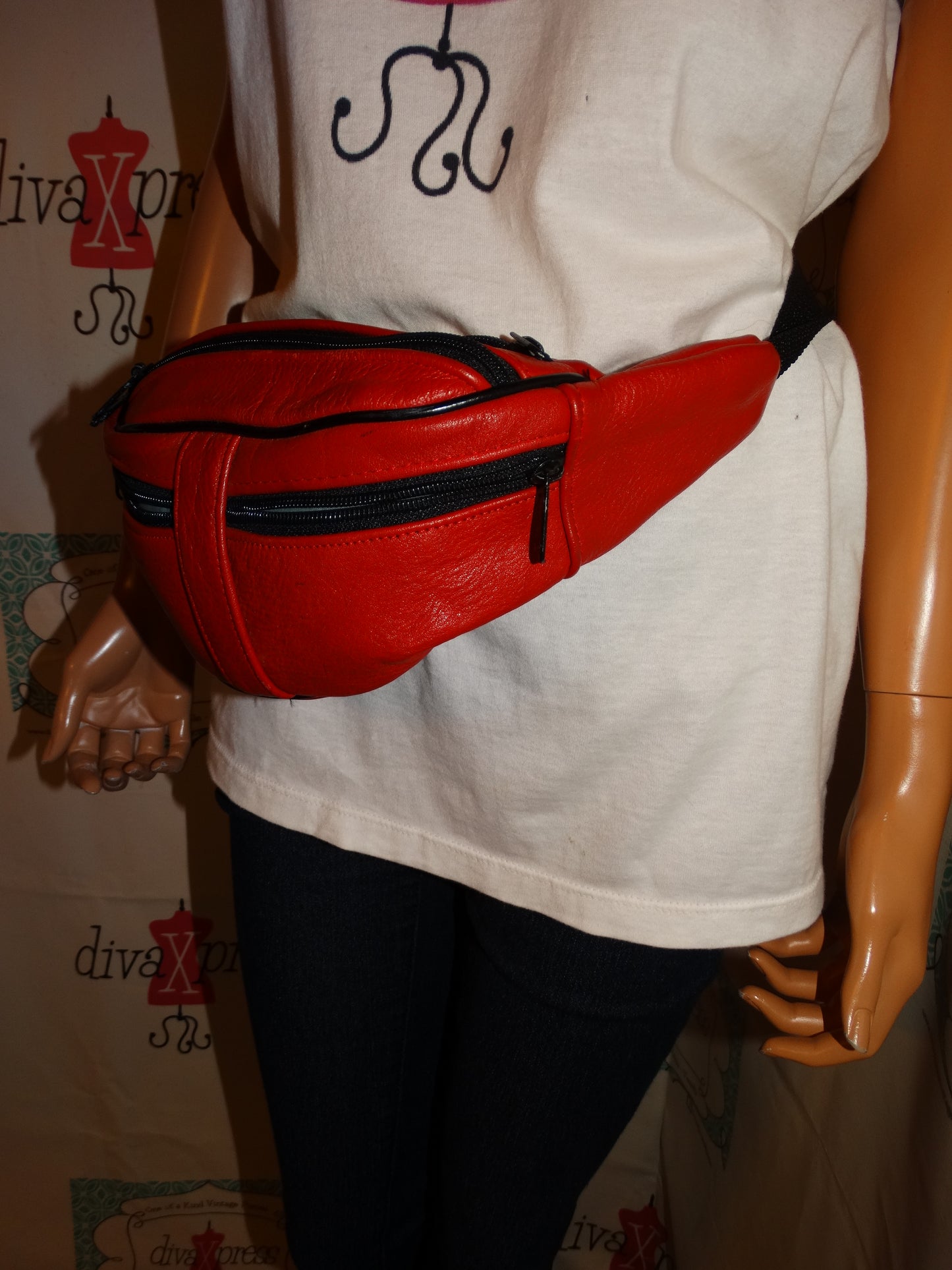 Vintage Red Leather FAnny Pack