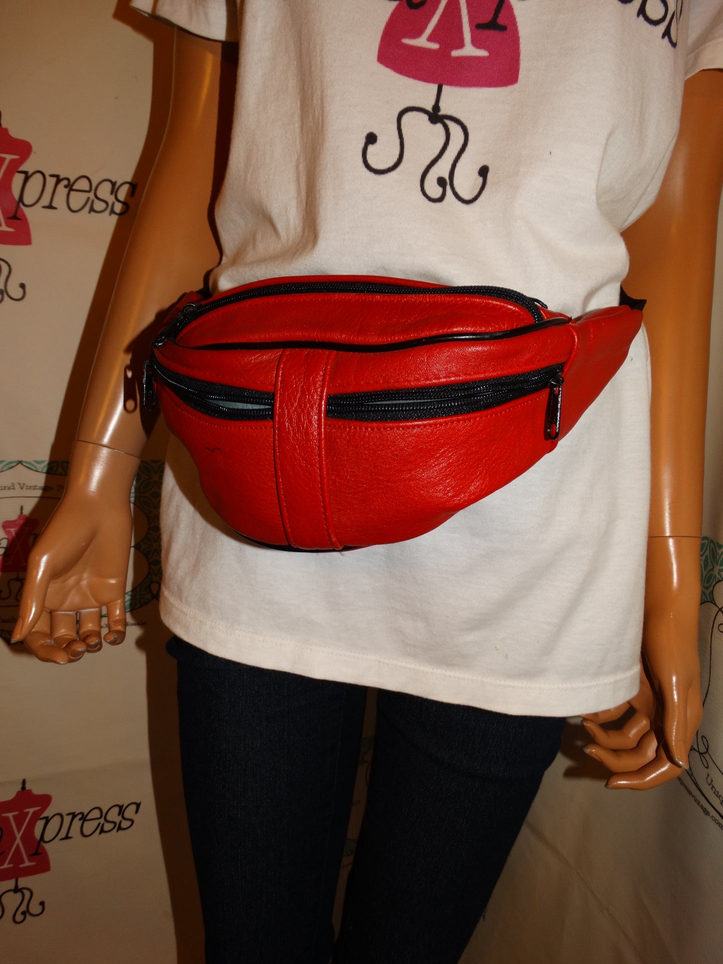 Vintage Red Leather FAnny Pack