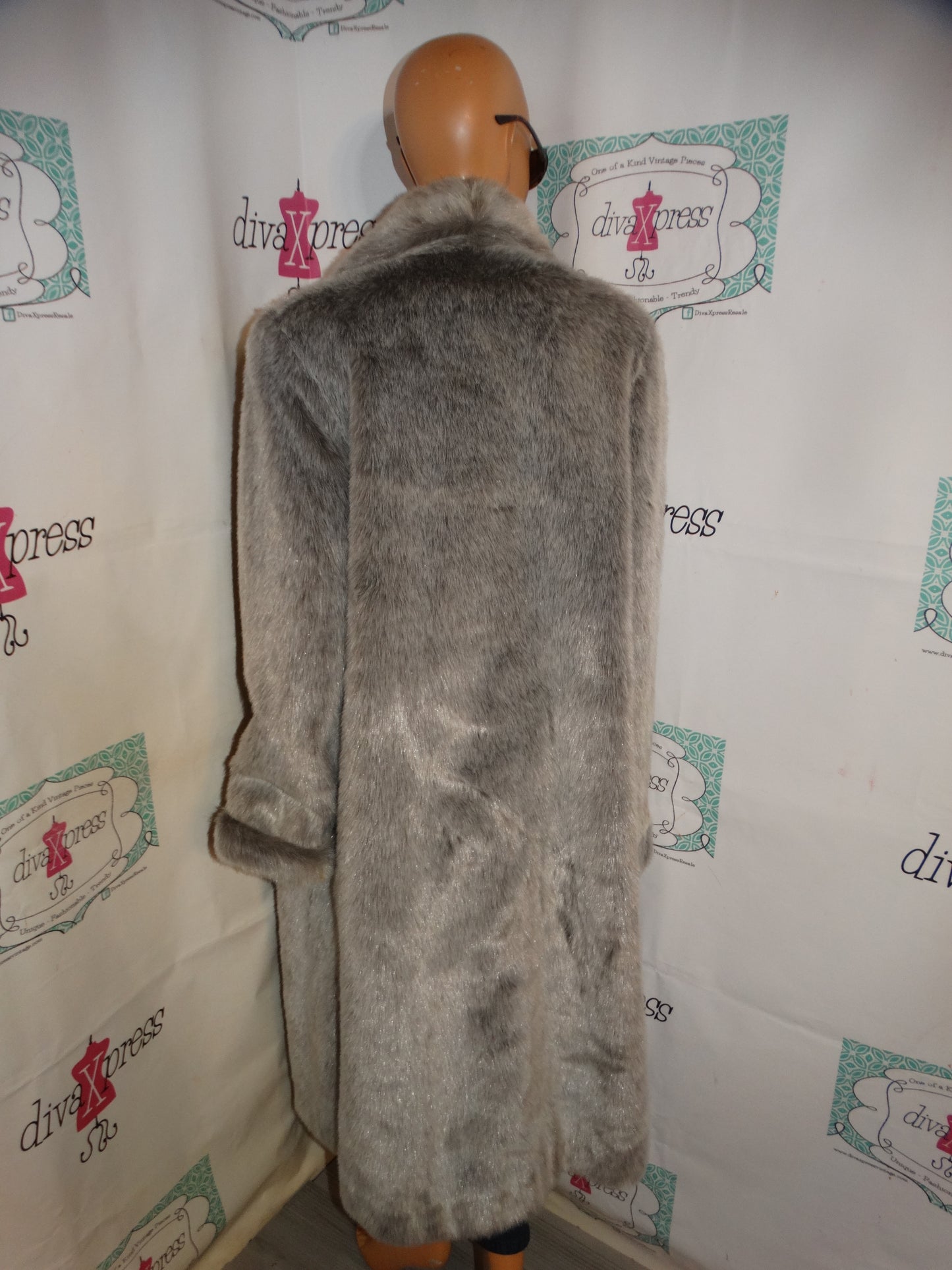 Vintage Dennis Bresso Gray Faux Fur Coat Size 1x