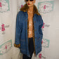Vintage LEw Magram Blue JEan LEopard FAux Fur Lined  Coat Size 1x
