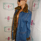Vintage LEw Magram Blue JEan LEopard FAux Fur Lined  Coat Size 1x