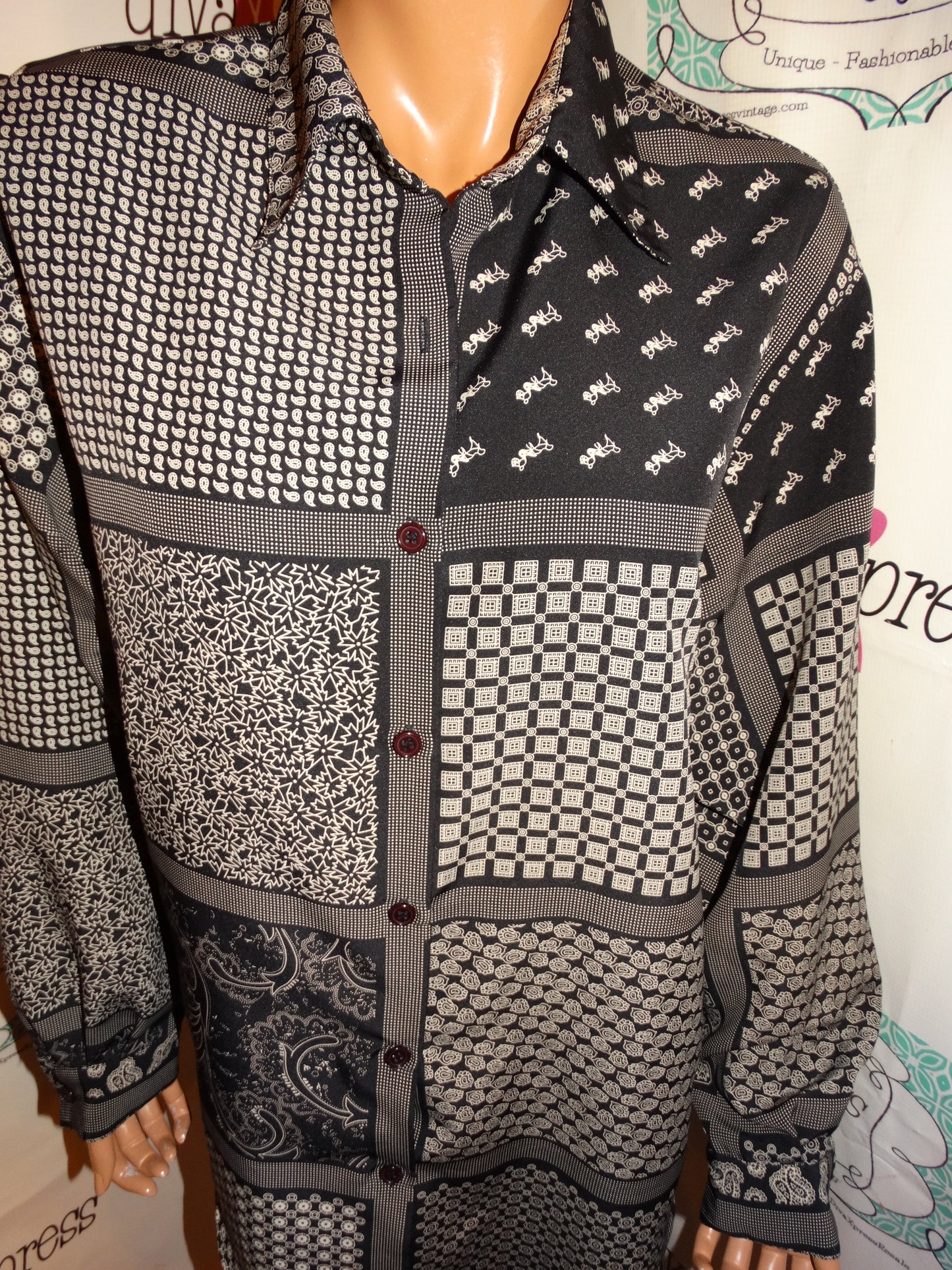 Vintage Sarah Hutton Black/White Blouse Size L