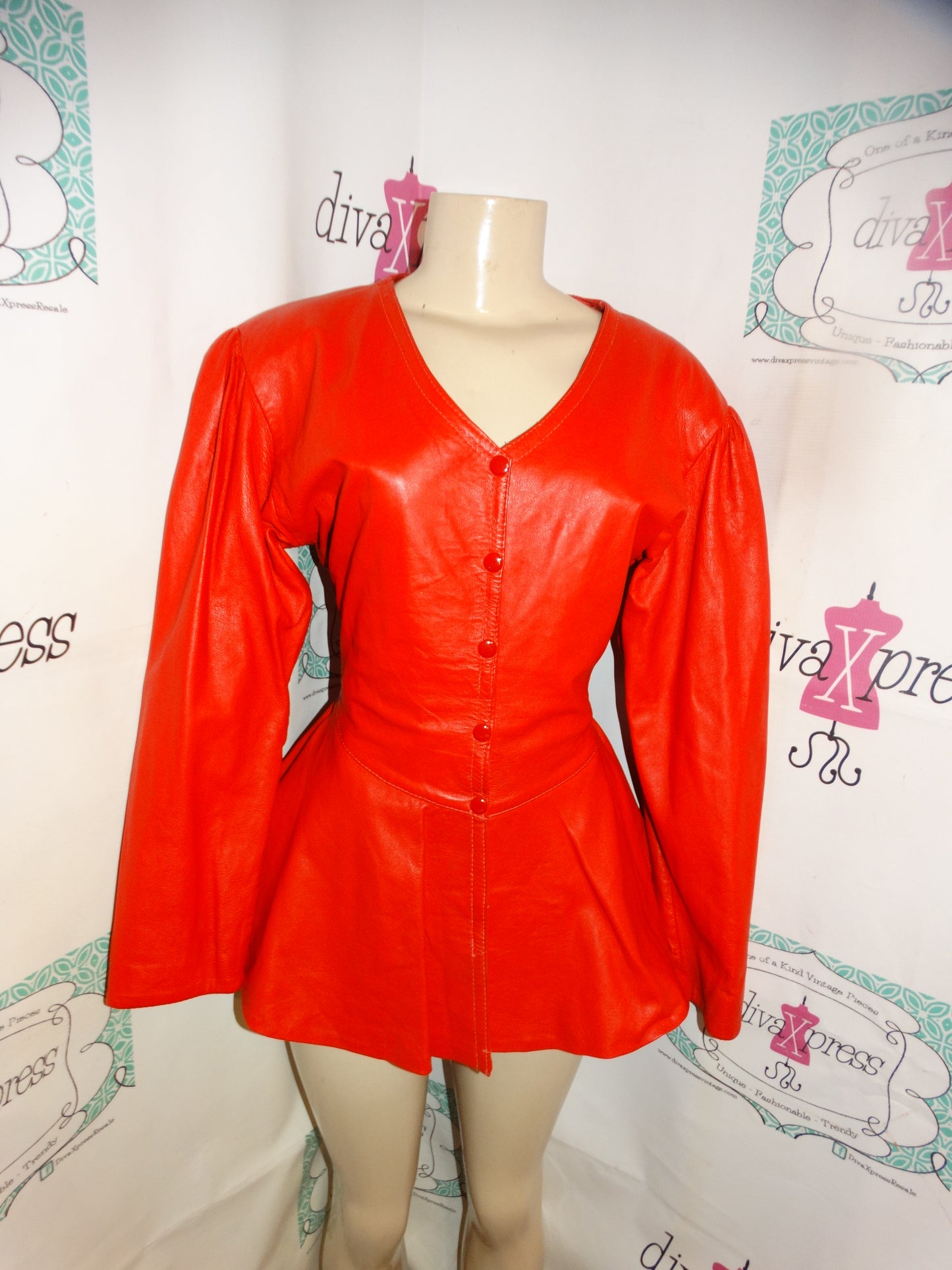 Vintage Keyzia Red Leather Peplum Top Size M