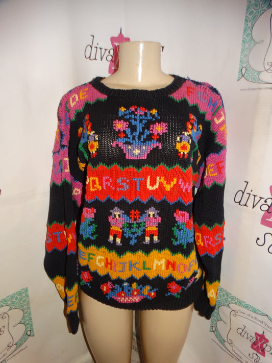 Vintage Joye Fun Pink ABC Sweater Size M