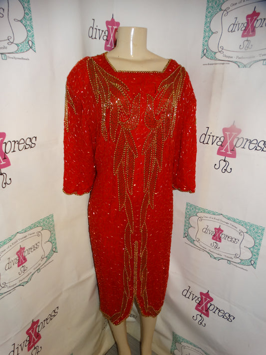 Vintage REd/Gold Sequins Dress Size 2x