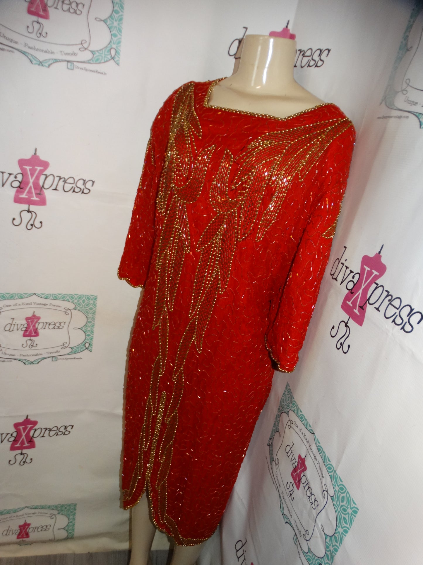 Vintage REd/Gold Sequins Dress Size 2x