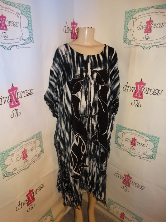 Vintage The African Scene Black/White Dress Size 3x