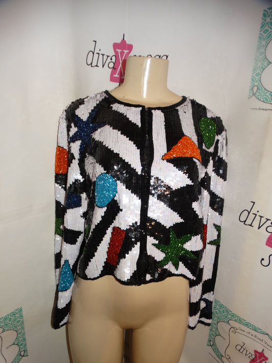 Vintage Right Vogue Black/White Sequins Top/Jacket Size M