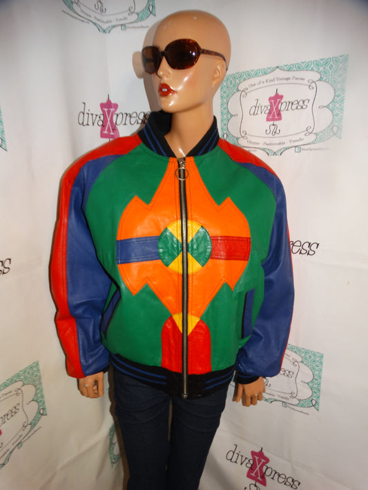 Vintage Winlit Colorful Leather Coat Size XL