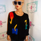 Vintage Jenny Lake Black Colorful Sweater Size XL