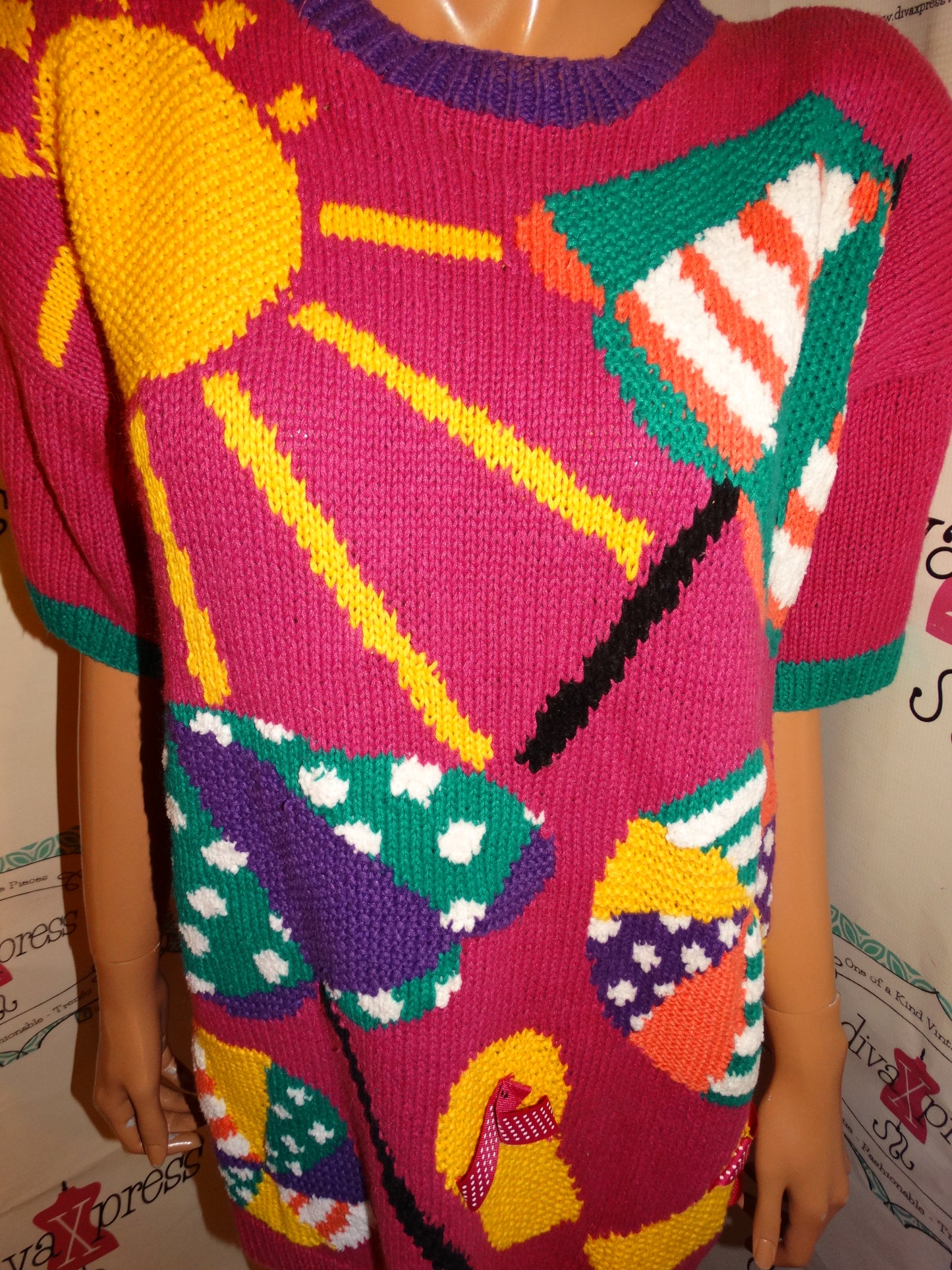 Vintage Marissa Christina Pink Colorful Sweater Size 1x