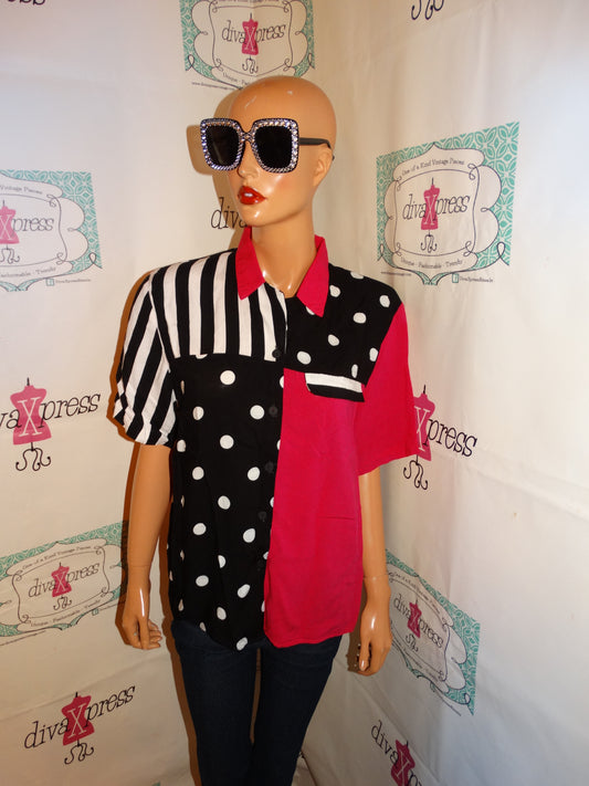 Vintage Madisons Pink/Black White Blouse Size M