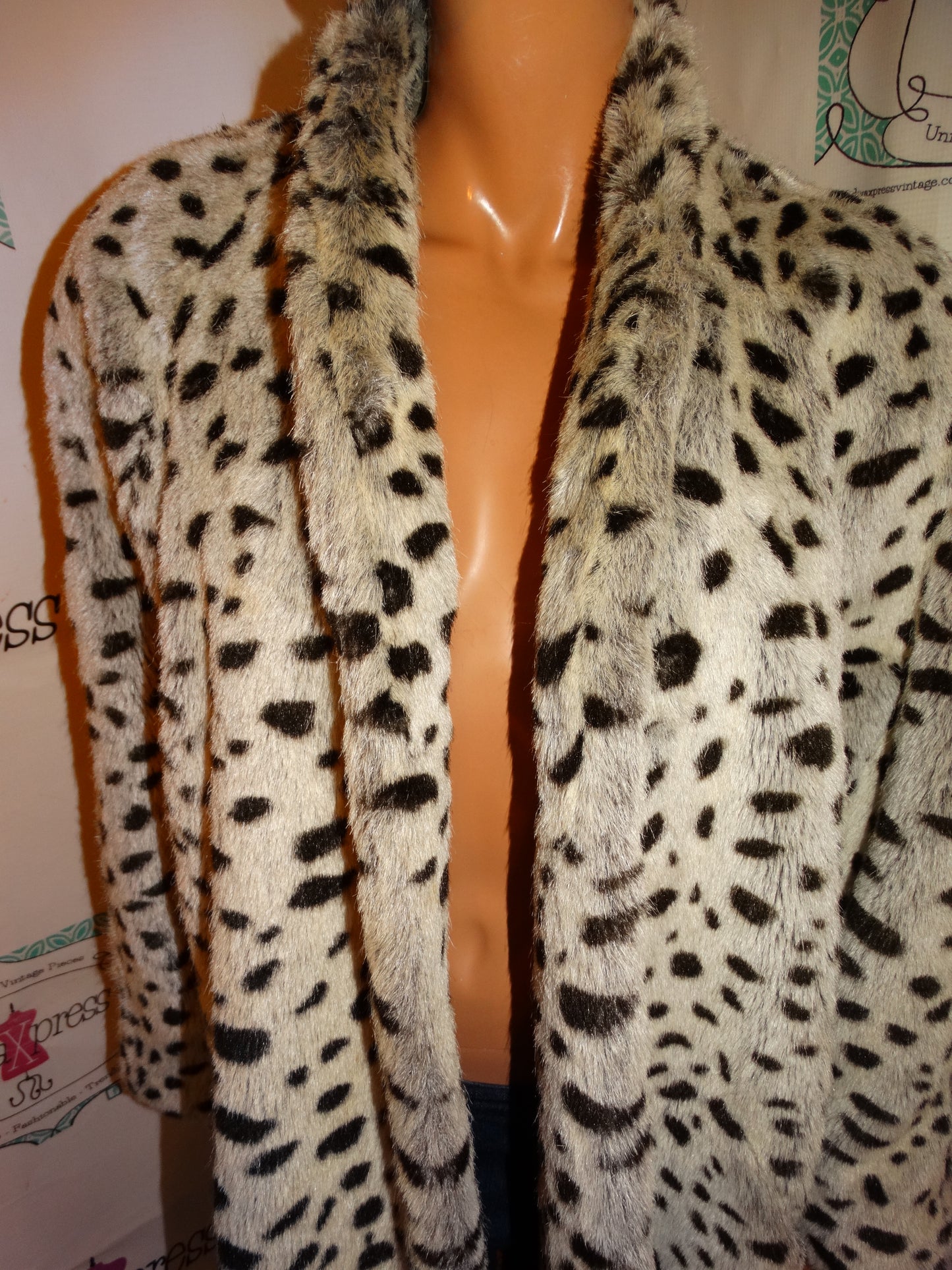 Vintage Le Nouveau Gray Faux Fur Leopard Coat Size 2x