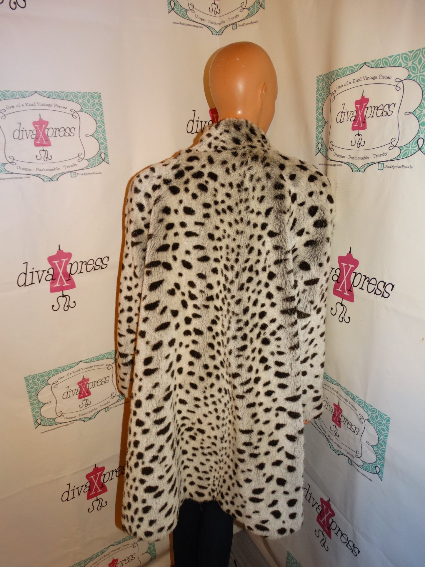 Vintage Le Nouveau Gray Faux Fur Leopard Coat Size 2x