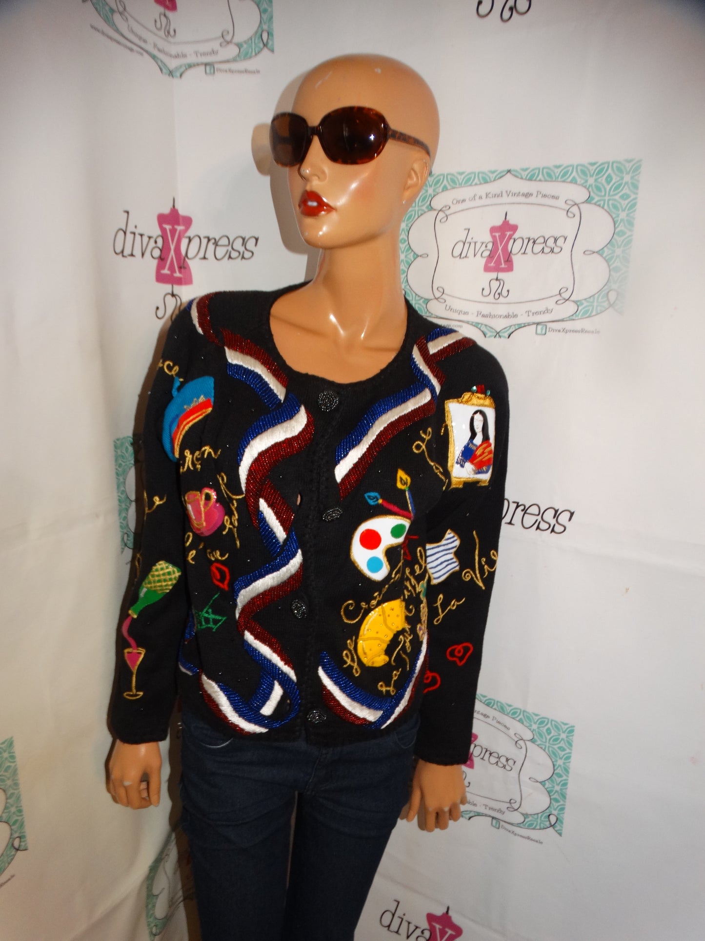 Vitnage Michael Simon Black Paris sweater Size L