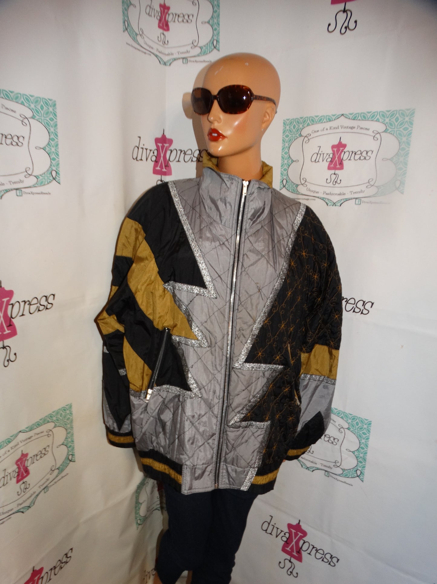 Vintage Venezia Silver Gold Bomber Jacket Size 3x