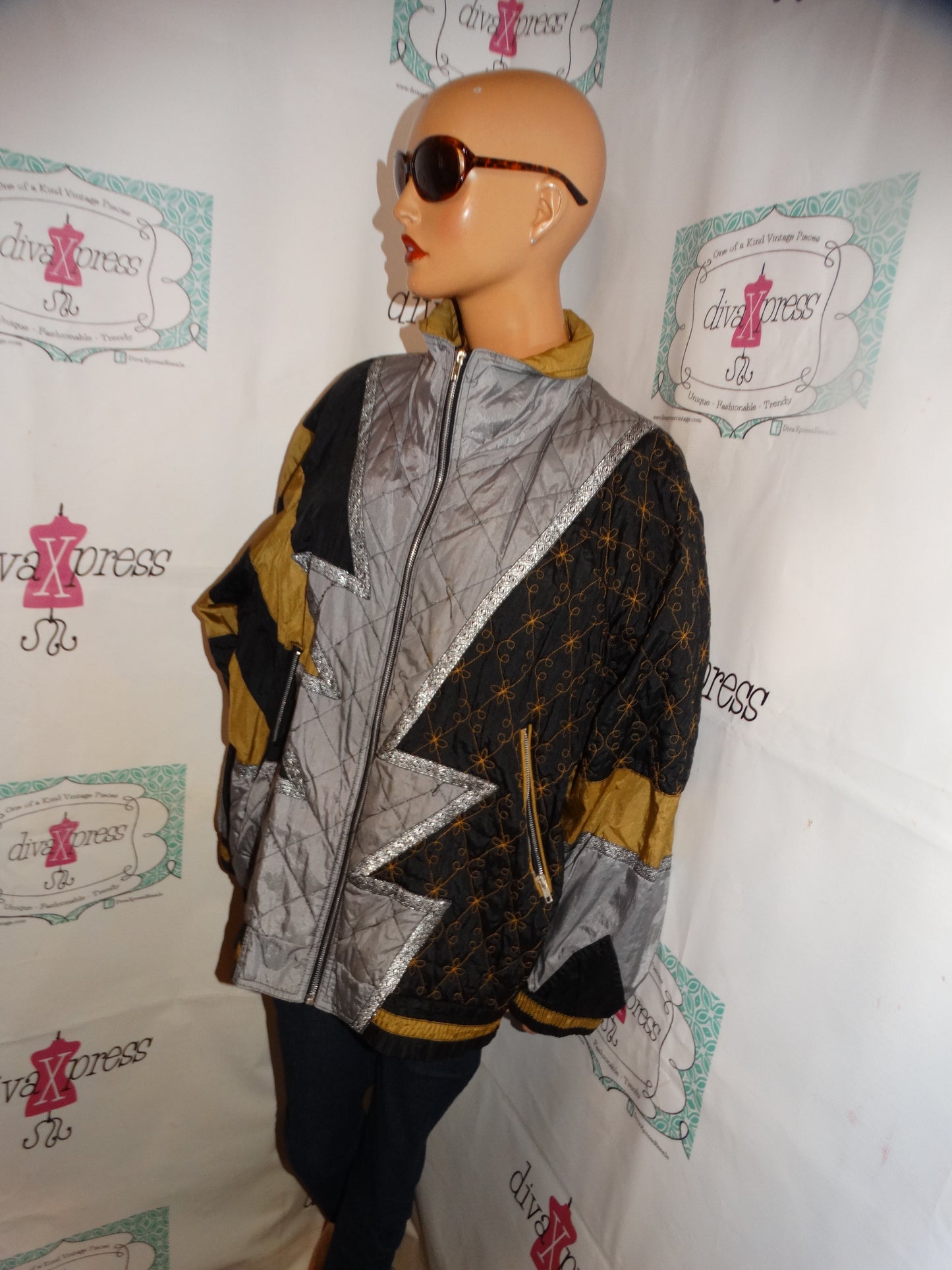 Vintage Venezia Silver Gold Bomber Jacket Size 3x