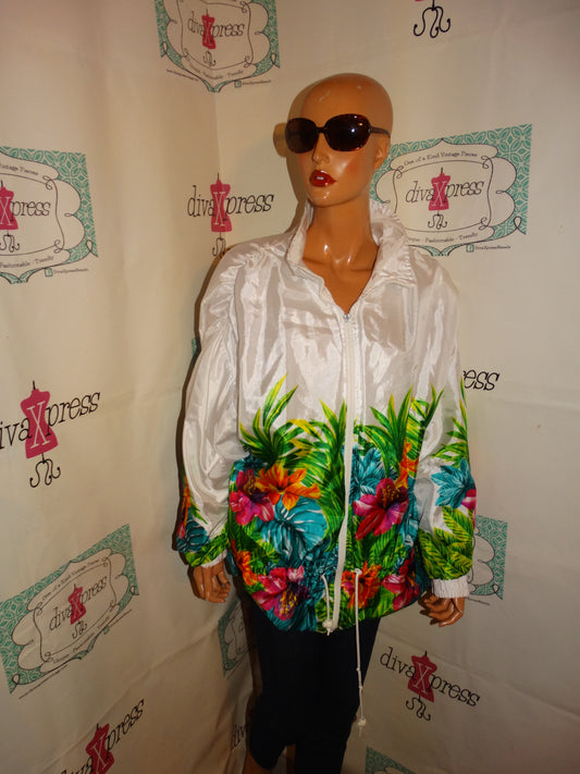 Vintage Lavon White  Colorful Bomber Jacket Size 1x