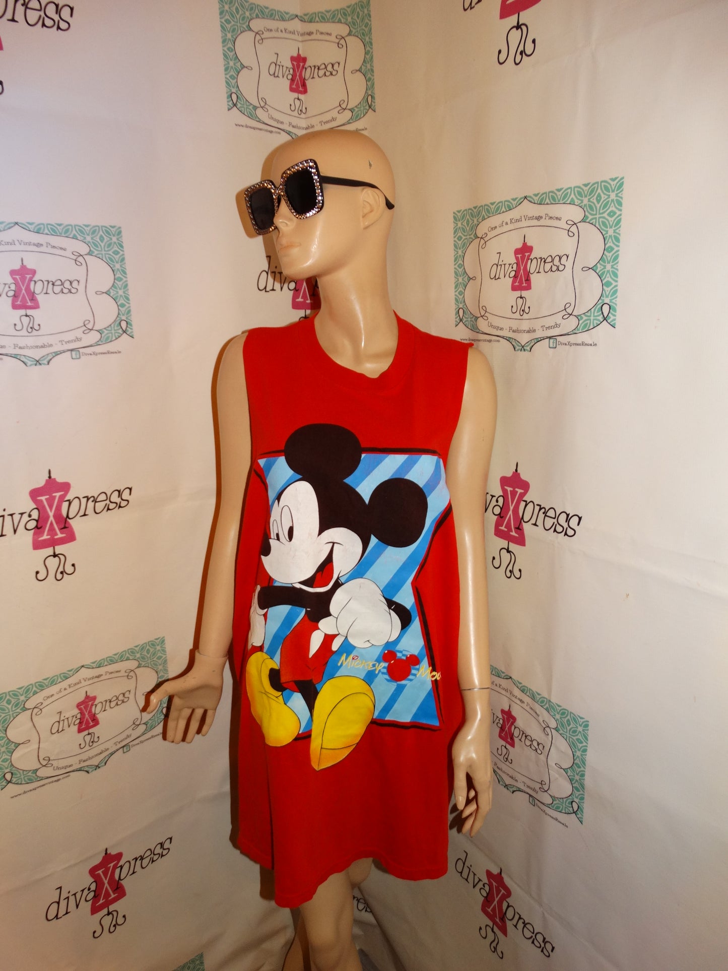 Vintage Red Mickey Mouse T Shirt Dress Size M